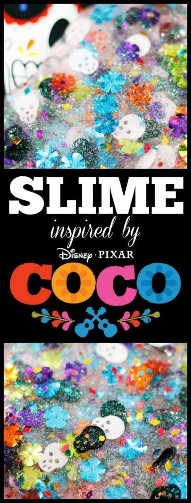 Celebrate Disney Pixar's Coco with this fun slime recipe! It's easy to make and a fun way to prepare for this upcoming film. Learn about Dia de Muertos and how you can see it in a fun, whimsical story in the movie Coco.