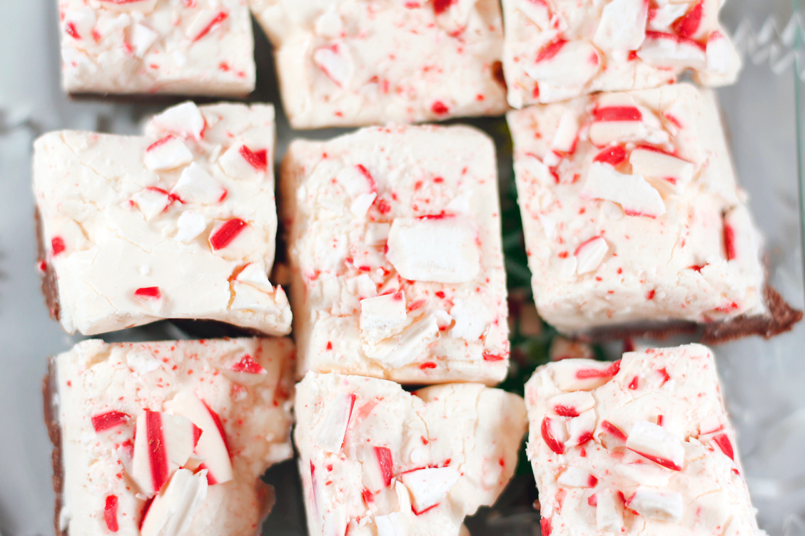 Crushed peppermint makes a great topper for your easy fudge recipe.