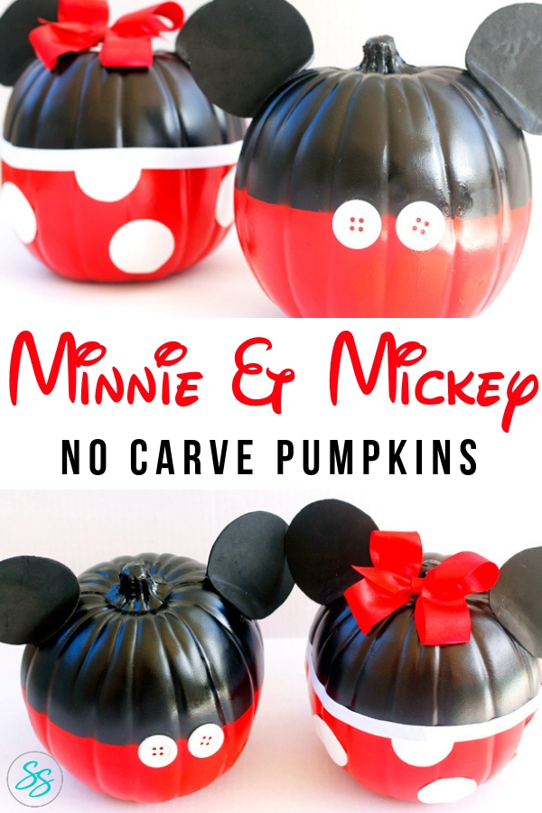 Minnie and Mickey make great decorations! Try these easy steps to create your own Minnie Mouse no carve pumpkin. It's simple and inexpensive! #disneyhalloween #minniemouse