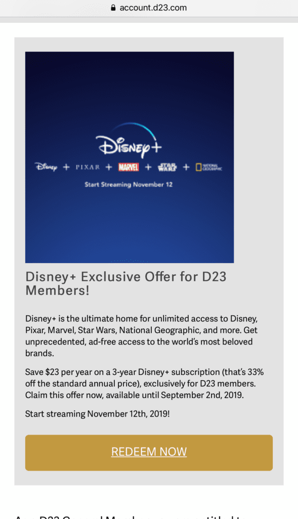 Step 2 is to choose Redeem Now on the D23 website.