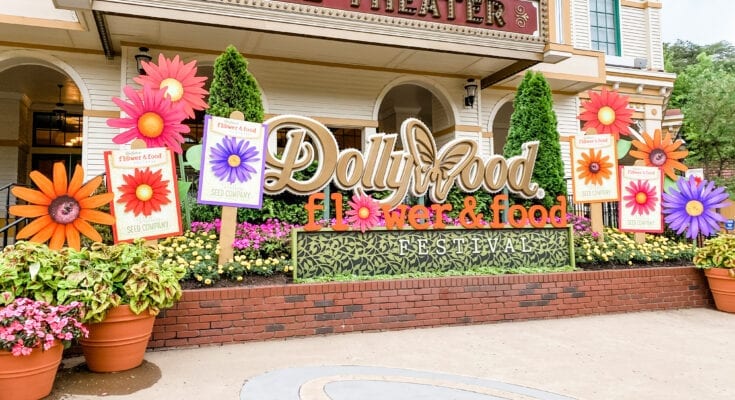 Sign for Dollywood Flower and Food Festival
